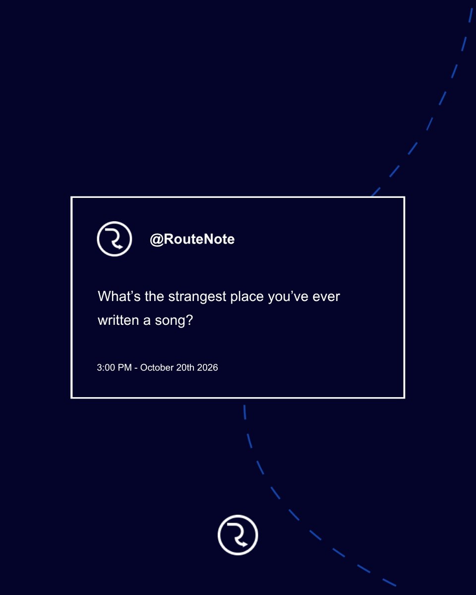 routenote's tweet photo. What's the strangest place you've ever written a song? 🎶

On the bus? In the middle of the night? Somewhere you definitely weren't expecting inspiration to strike? 👀

💡 Sometimes the best ideas come when you least expect them. Where do you go when inspiration hits? https://t.co/Fy0GXi4mUb