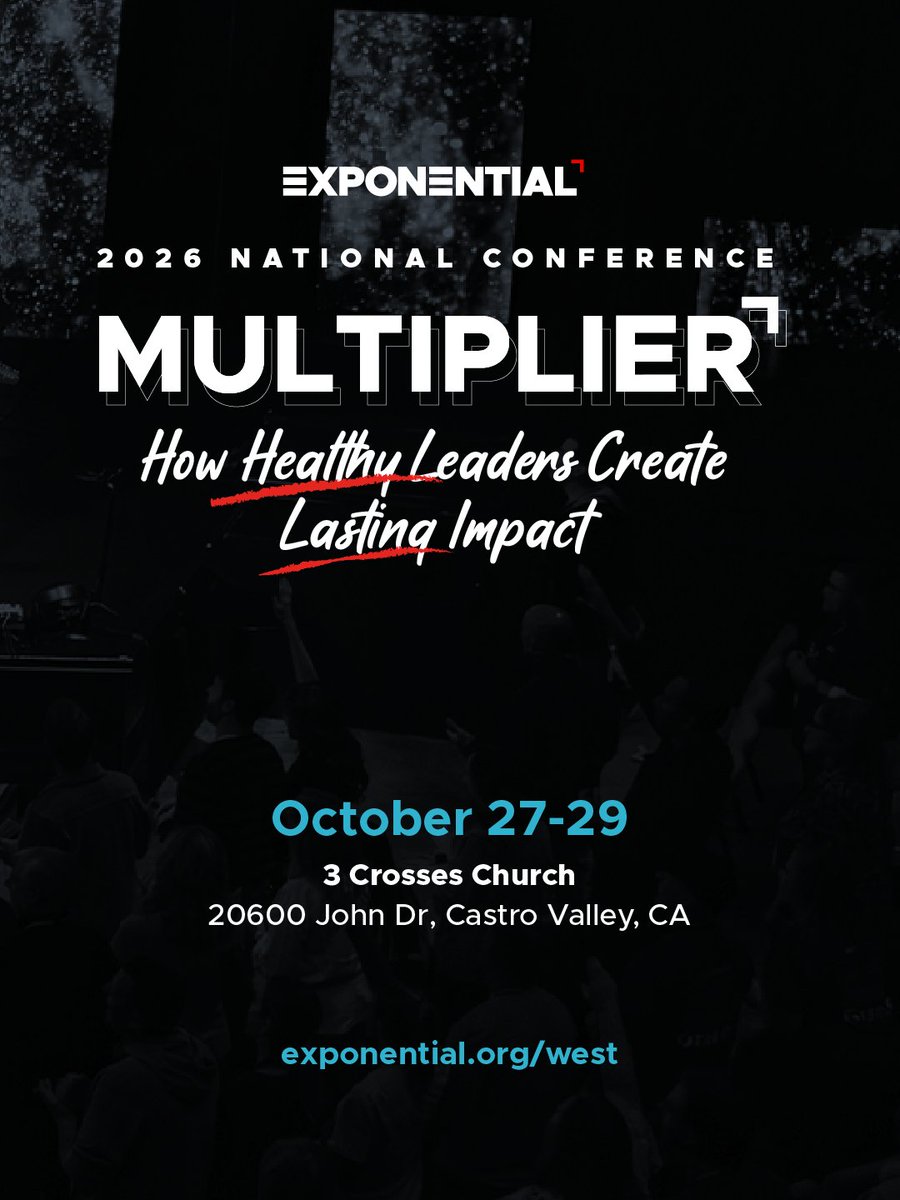 exponentialus's tweet photo. ONE WEEK until Exponential West! 🙌

We can't wait to gather with church leaders in Castro Valley for three days of encouragement, connection, and practical equipping!

There's still time to join us at BOTH National Conferences! 👀
📍 WEST | October 27–29 | Castro Valley, CA
📍 CENTRAL | November 10–12 | Naperville, IL

Grab your ticket at https://t.co/cPPWYMy3dn!