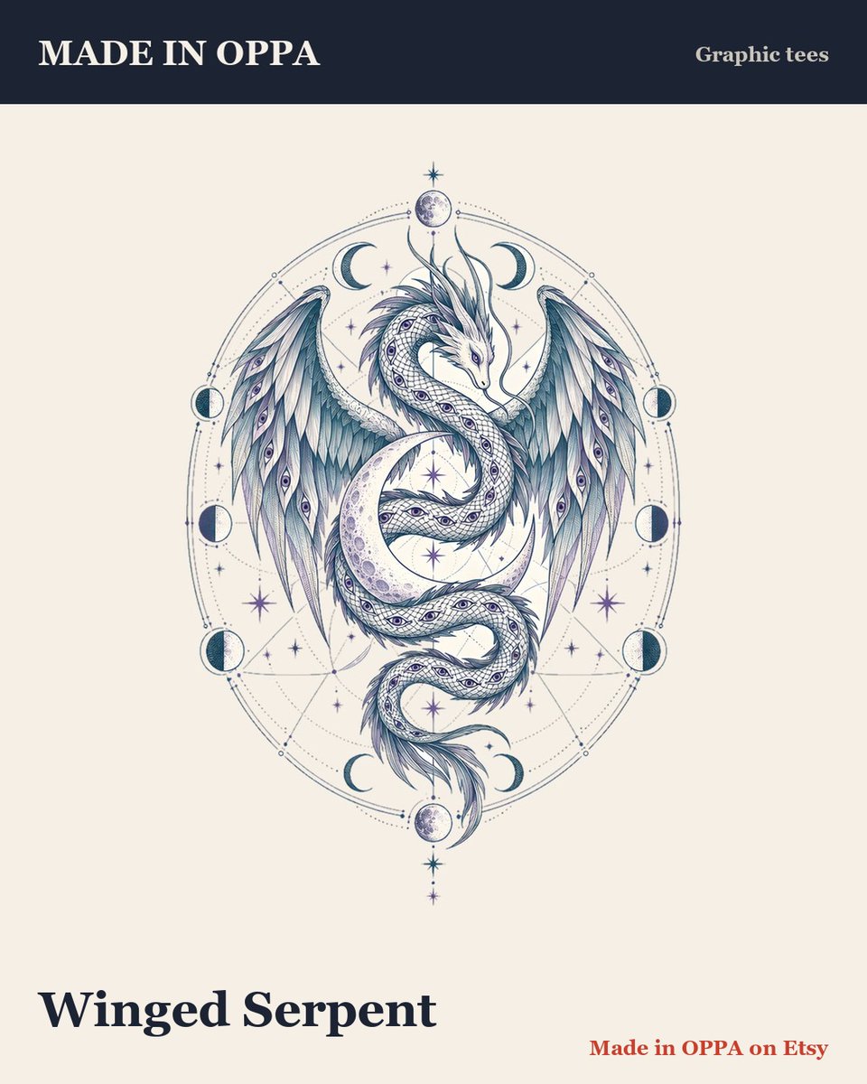 madeinoppa's tweet photo. Winged Serpent — A winged serpent-dragon with small open eyes along its body coils around a crescent moon inside a circle of fine sacred-geometry lines, ringed by stars…

Artwork made with AI, printed on demand in the USA.
Shop: link in bio
#mythicalcreatures #esoteric #minhwa https://t.co/kLxqvJWIcW