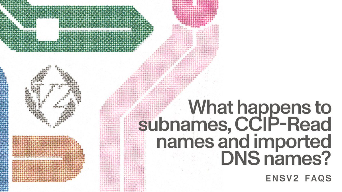 ensdomains's tweet photo. What does ENSv2 mean for subnames like alice.uni.eth, names that use CCIP-Read, and DNS names imported into ENS?

Here’s how existing names will keep working, and what the new architecture makes possible. https://t.co/Wde308HE0E