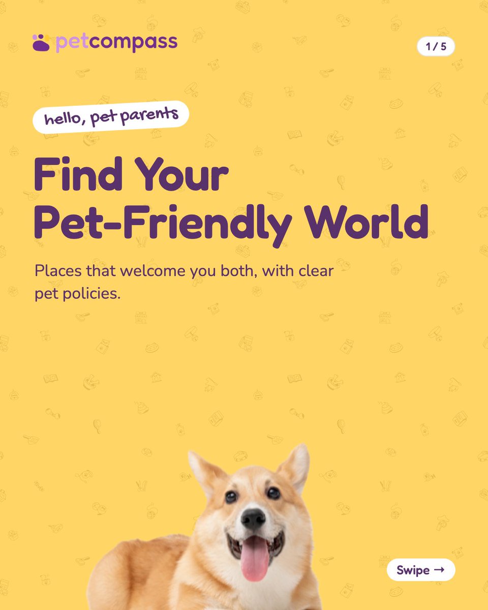 GetPetCompass's tweet photo. Hello, pet parents πΎ "Pet-friendly" should mean you're both truly welcome. PetCompass is an AI-powered directory of pet-friendly hotels, apartments, and destinations. Start with our guides: https://t.co/r5GDzNq6ht #PetCompass #PetFriendly https://t.co/C5X22RJlaK