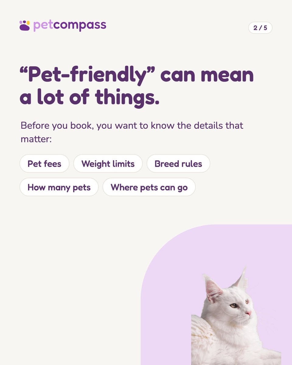 GetPetCompass's tweet photo. Hello, pet parents πΎ "Pet-friendly" should mean you're both truly welcome. PetCompass is an AI-powered directory of pet-friendly hotels, apartments, and destinations. Start with our guides: https://t.co/r5GDzNq6ht #PetCompass #PetFriendly https://t.co/C5X22RJlaK