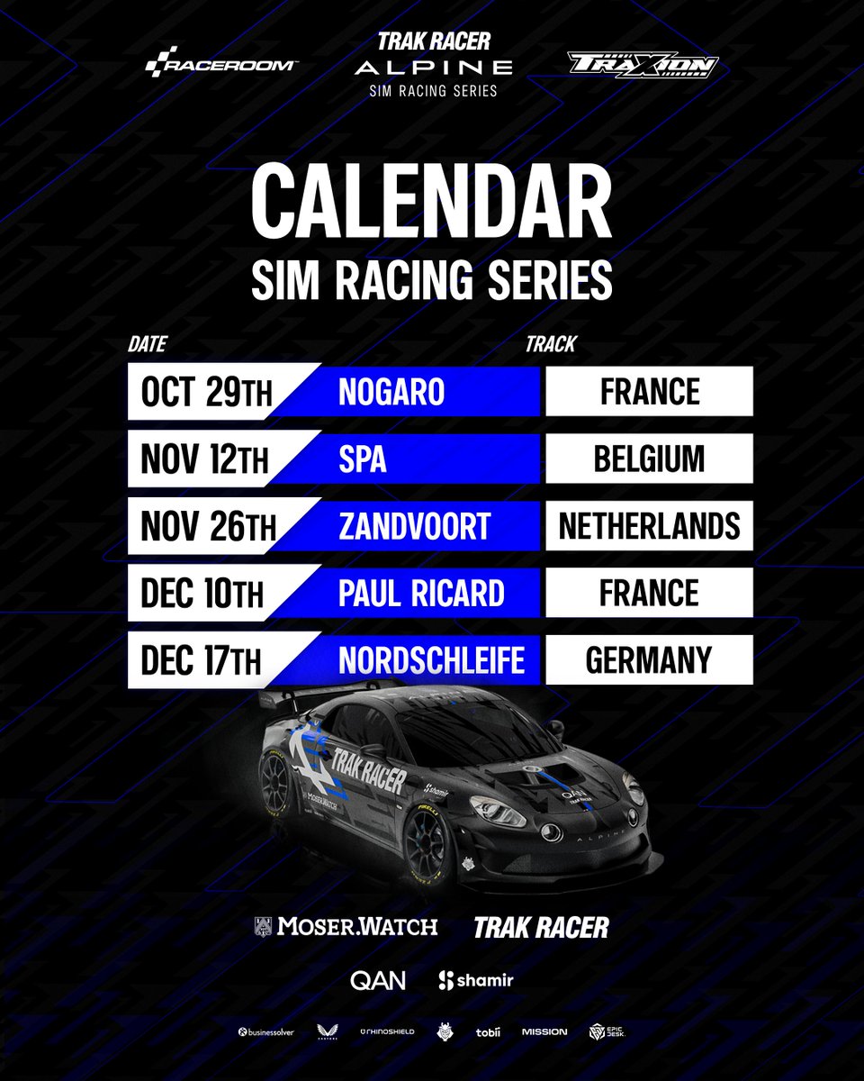 AlpineSimRacing's tweet photo. A EUROPEAN TOUR 😏 

Five rounds, five historic venues for the 2026 Alpine Sim Racing Championship 🫡 

Nine days to go… https://t.co/IWbHSETlqC