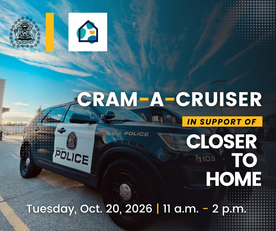 CalgaryPolice's tweet photo. 🚓 CRAM-A-CRUISER 🚓

Join our District 8 community resource officers in McKenzie Towne TODAY, Tuesday, Sept. 29, 2026, to #CramACruiser.
 
Calgarians are invited to donate food, personal hygiene items & cash in support of Closer to Home. Stop by with your donation & receive a hot dog, chips and pop!

🗓️ Date: Tuesday, Oct. 20, 2026
🕚 Time: 11 a.m. to 2 p.m.
📍 Location: Real Canadian Superstore, 19655 Seton Way S.E.

We hope to see you there!