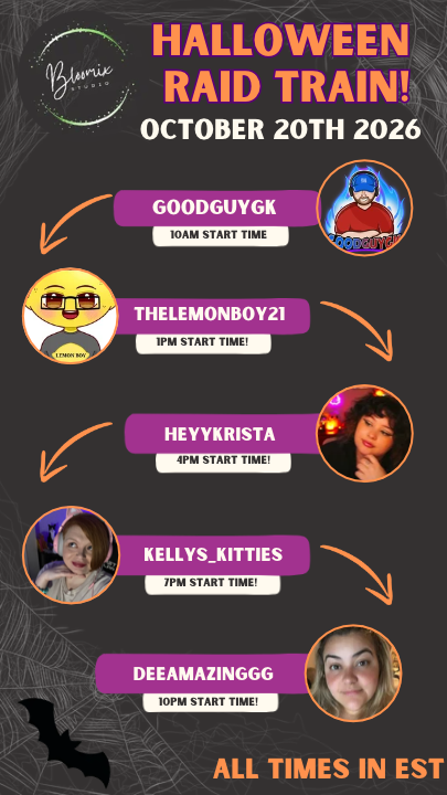 BloomixStudio's tweet photo. 👻🎃🐈‍⬛ Halloween Raid Train 👻🎃🐈‍⬛  

Please check out the schedule for our Official Bloomix Halloween Raid Train today!  

Let's send some love to them 🧡 https://t.co/8KoORW3r3V