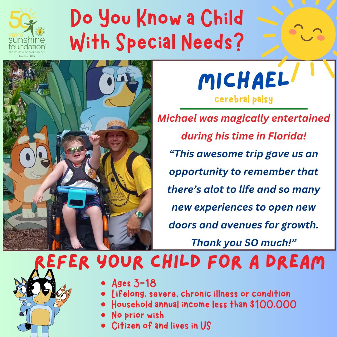 SunFound's tweet photo. Do you know a child between 3 and 18 with a severe or profound condition who dreams of something magical?✨
We love turning dreams into reality! 💛
If you know a child who could use a little extra magic, refer them here:👉 https://t.co/ftSAKDb8ds