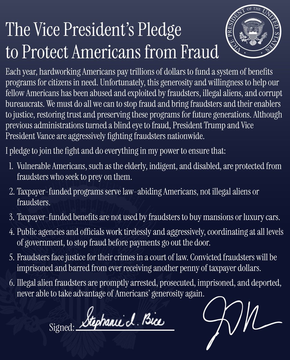 RepBice's tweet photo. I was proud to sign @VP’s pledge to protect Americans from fraud. We must hold fraudsters accountable, protect taxpayer dollars, and make sure these benefits go to the Americans who need them most. @WHFraudTF https://t.co/VJ41lhP4BC