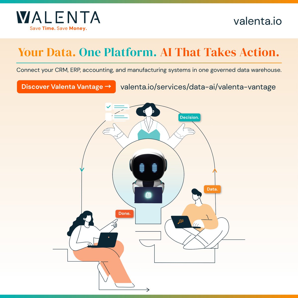 v_franchise's tweet photo. Valenta Vantage connects your business data in one governed warehouse, with AI-powered insights and operational dashboards.
👉 Explore Vantage: link in the first comment.
#DataAI #Valenta https://t.co/MbOxbTknIU