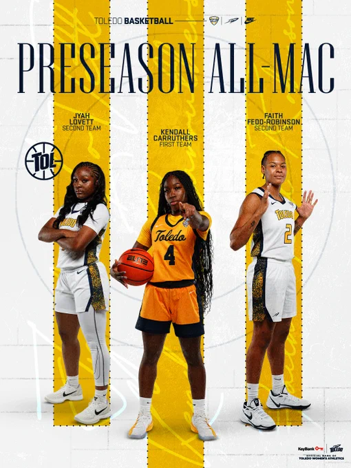 Jyah LoVett, Kendall Carruthers and Faith Fedd-Robinson Preseason All-MAC graphic
