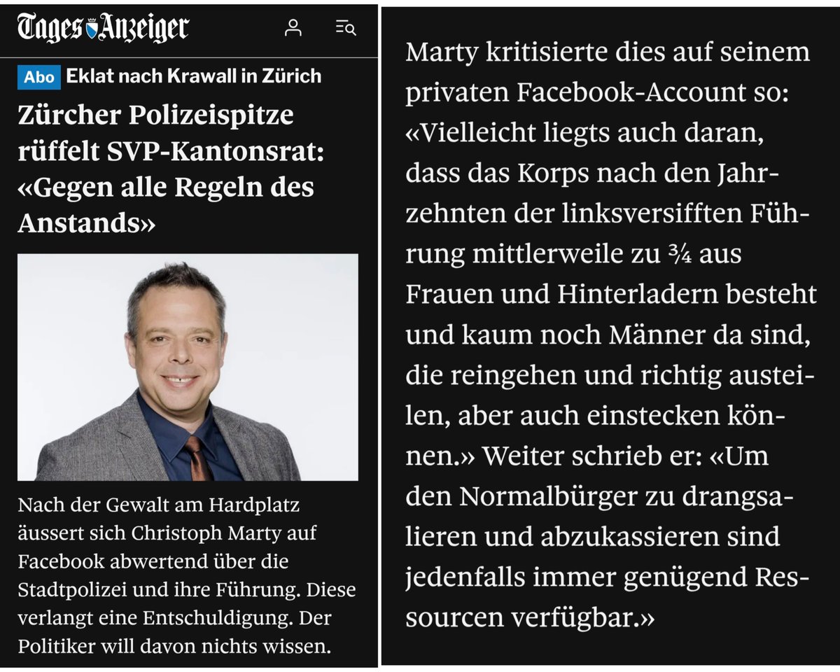 DaraPelz's tweet photo. ❌️ Unterste Schublade: SVP-Kantonsrat hetzt gegen Zürcher Stadtzürcher Polizei.
@svpzh https://t.co/LOxw8nROnl
