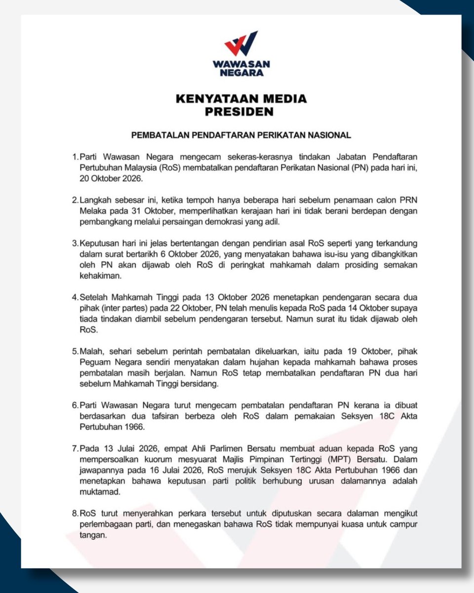 saifuddinabd's tweet photo. KENYATAAN MEDIA

PEMBATALAN PENDAFTARAN PERIKATAN NASIONAL

https://t.co/2ikqmX9UML

#WawasanNegara
#IMsaifuddin https://t.co/IqMr2vzCTR