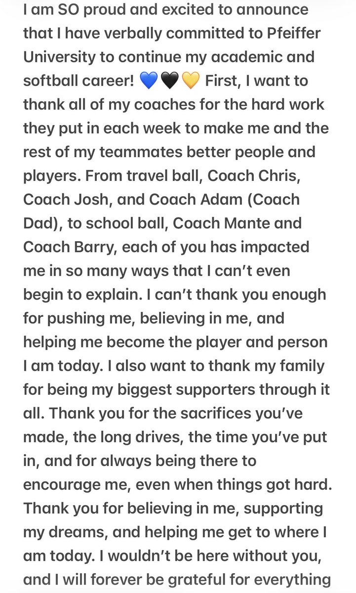ccwhit33's tweet photo. I’m so grateful for Coach Sherrill and this opportunity! Thank you to Coach Micah for talking with me throughout my visit and Coach Payne for staying consistent with me on and off the field. Time for the next chapter 🥎 #Ironsharpensiron @PfeifferSball @paindawg45 @ladydukeselite https://t.co/fswyvVhue4