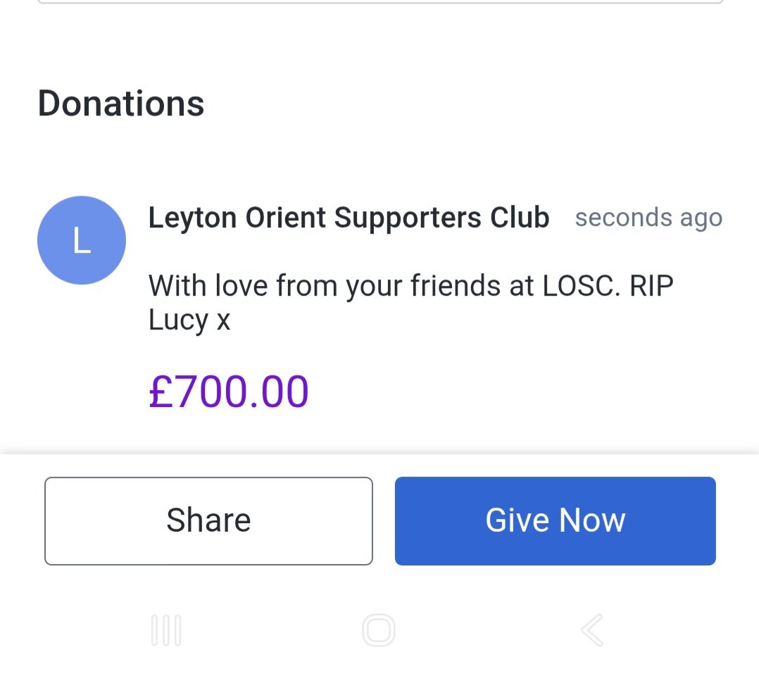 LOFCSupporters's tweet photo. With thanks to the superb @leytonorientfc and @BlackpoolFC fans   in the Club last Saturday for their generous donations in remembering Lucy ❤️ https://t.co/P7IV0VyD81