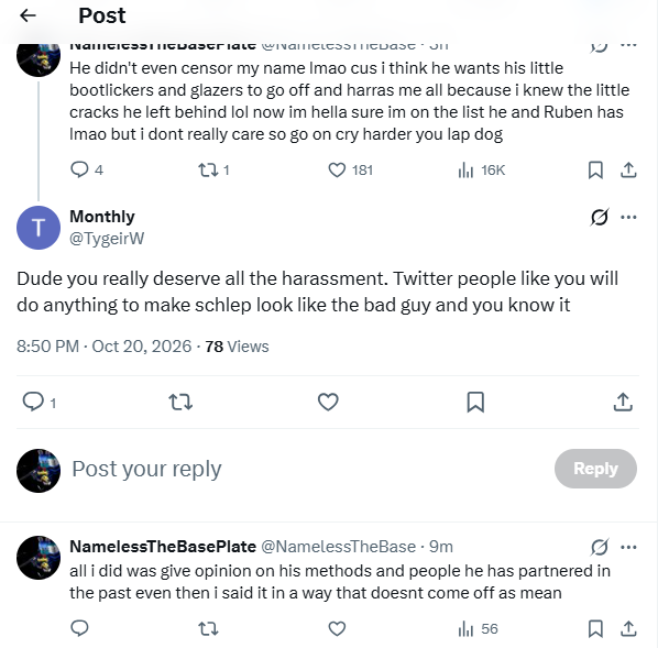 NamelessTheBase's tweet photo. PLEASE from the most bottom of my heart READ the thread in FULL before commenting things like this please i NEVER said im against schlep putting preds behind bars all i did was give an honest and harmless opinion on his methods of doing his work https://t.co/Vmb6yfGpBz