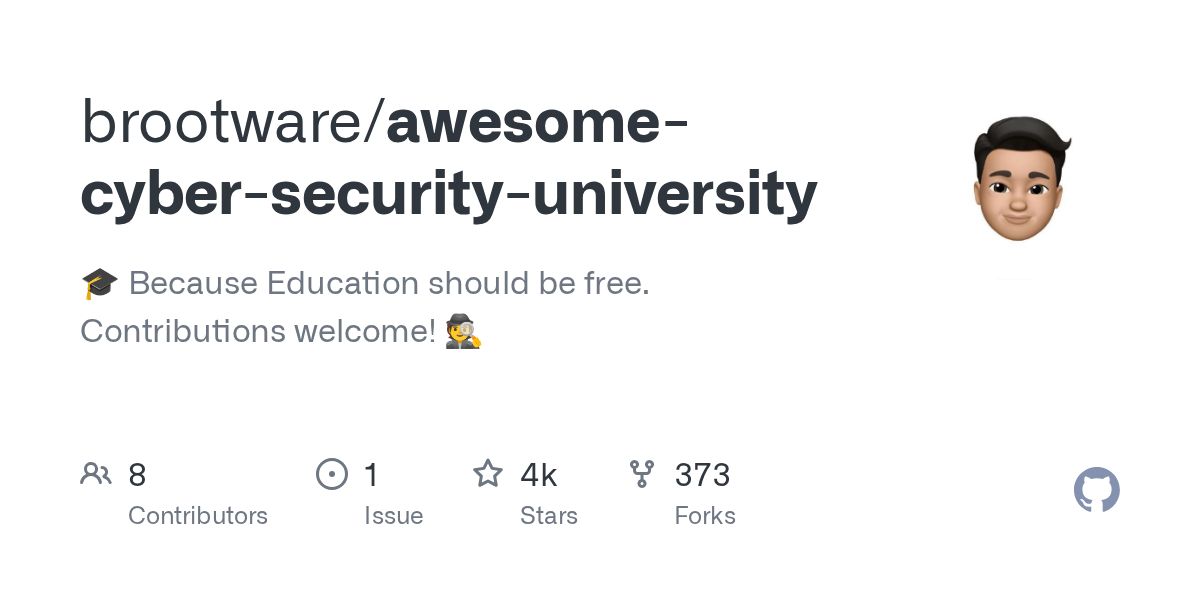 Jayson_security's tweet photo. Awesome Cyber Security University: currículo gratuito de ciberseguridad con rutas red team y blue team, aprendizaje práctico lineal.

Fuente: https://t.co/KFMEDrXzL0 https://t.co/K8Yfm5AOMC