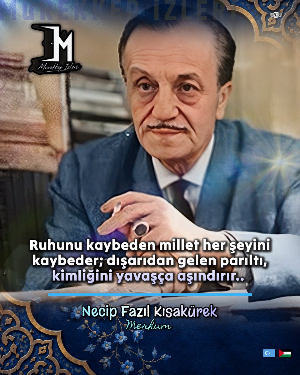HasbihalResmi's tweet photo. Ruhunu kaybeden millet her şeyini kaybeder; dışarıdan gelen parıltı, kimliğini yavaşça aşındırır..

— Üstad Necip Fazıl Kısakürek https://t.co/02S9SFZnPw