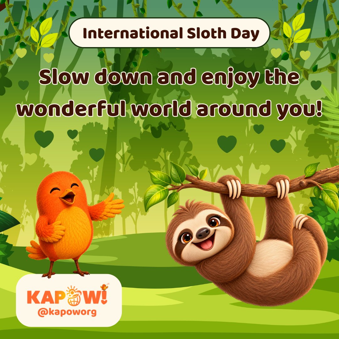 KapowOrg's tweet photo. π¦₯πΏ HAPPY INTERNATIONAL SLOTH DAY!
Meet Sloane the Sloth! π
Slow down, enjoy nature, and appreciate life's wonderful little moments! βοΈπ
π¦π¦₯ CHIRP! CHIRP! Sending SLOTHS of smiles!
#InternationalSlothDay #BeKAPOW #KAPOW https://t.co/iUgXxJ5m1j