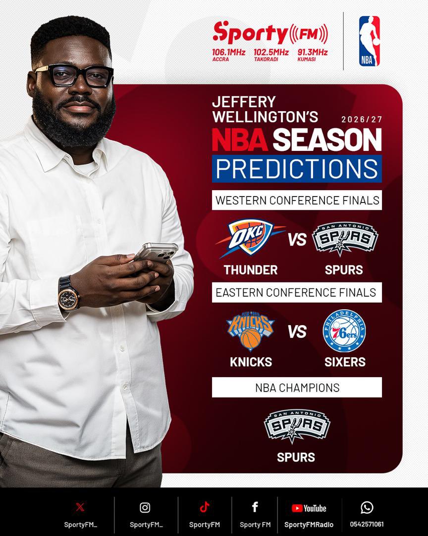 SportyFM_'s tweet photo. The doctors are locking in their 2026/27 NBA season predictions.

Starting with @jeffwellz, who expects Victor Wembanyama and the Spurs to return to the Finals and claim the throne.🚀 https://t.co/0HDfzzlfP2