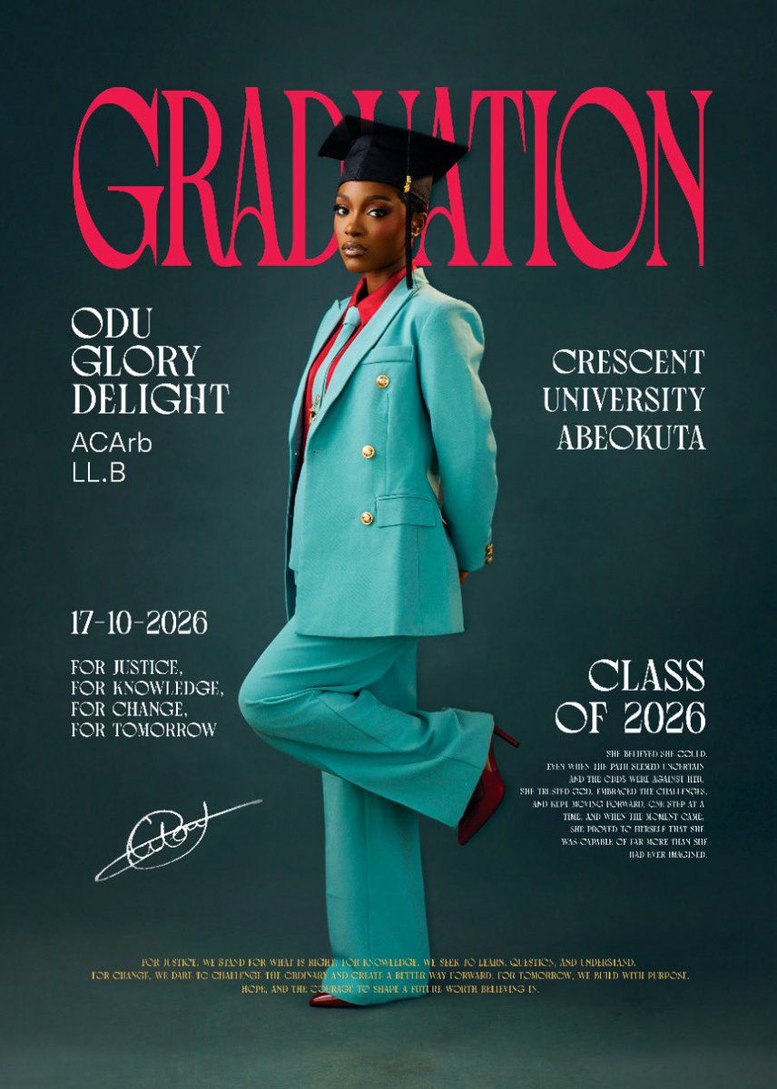 OduGlory1's tweet photo. LL.B bagged 👩🏾‍🎓👩🏾‍⚖️ #grad #ClassOf2026 https://t.co/wXJoLOde7U