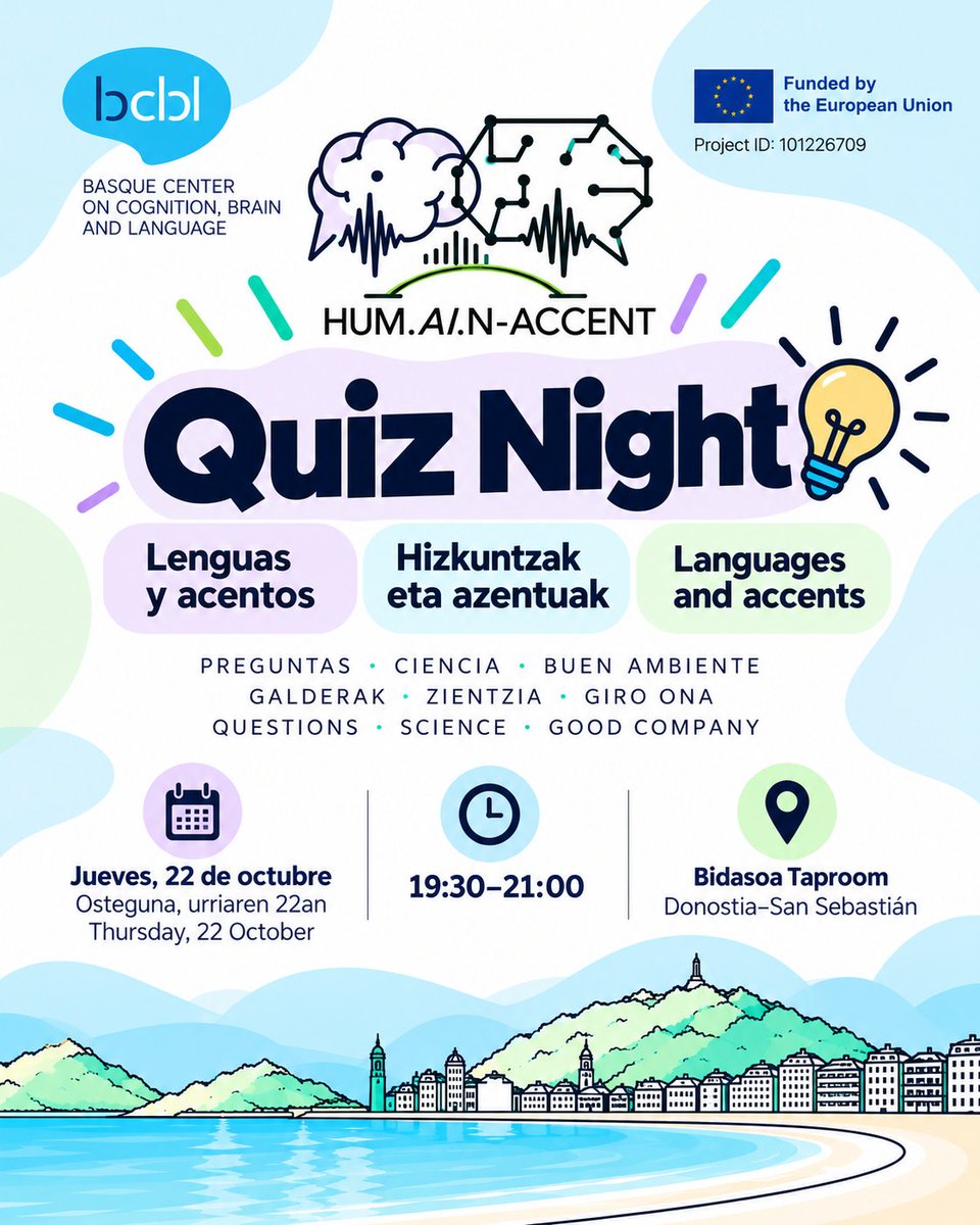 bcbl_'s tweet photo. [2/2] Te invitamos a una sesión interactiva en la que podrás descubrir curiosidades sobre el lenguaje mediante tu smartphone y charlar con el equipo investigador:

📅 Jueves, 22 de octubre
🕐 19:30h
📍Bidasoa Taproom (Donostia)
🎟️ Entrada libre

+info👇

https://t.co/B3lNQpZc3x https://t.co/6mivfEpwuj