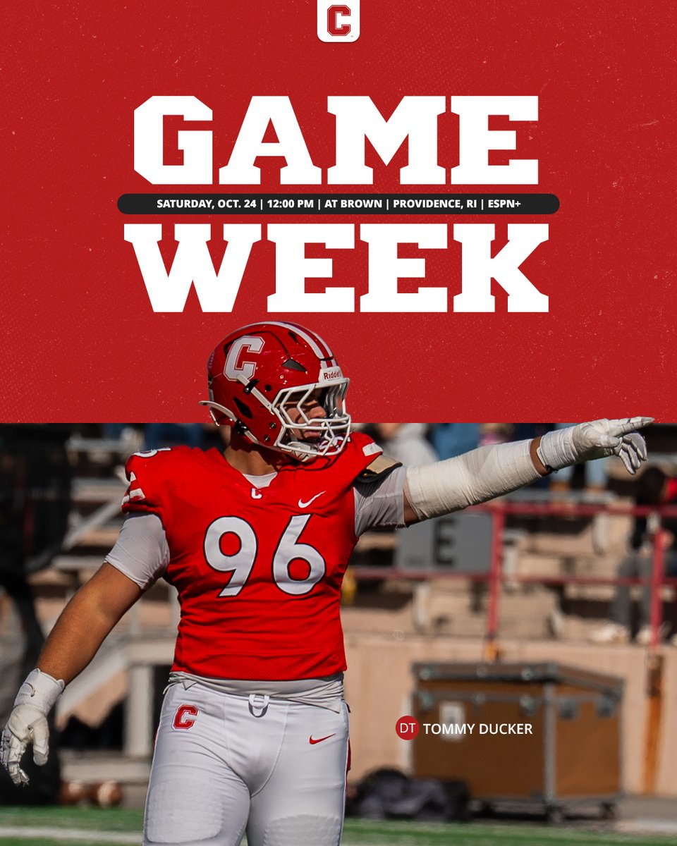 CornellSports's tweet photo. GAME WEEK 🔴

The Big Red heads to Providence for its third Ivy League game of the season.

🆚 Brown
📍 Providence, R.I.
🗓️ Saturday, Oct. 24
⏰ 12 p.m.
📺 ESPN+

#YellCornell | @BigRed_Football https://t.co/JO6PjOxNkm