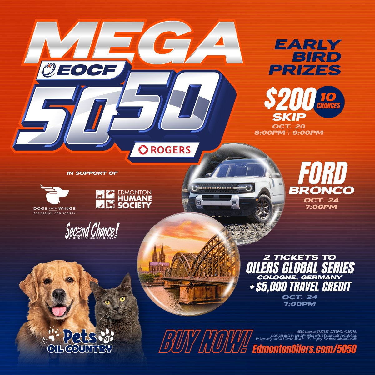 EdmontonOilers's tweet photo. Support Edmonton Humane Society, Dogs with Wings Assistance Dog Society &amp; Parachutes For Pets by getting in on the Pets of Oil Country #Oilers 50/50!   

Purchase your tickets at https://t.co/w2esuEYLiA. https://t.co/GRS8GeeK4p