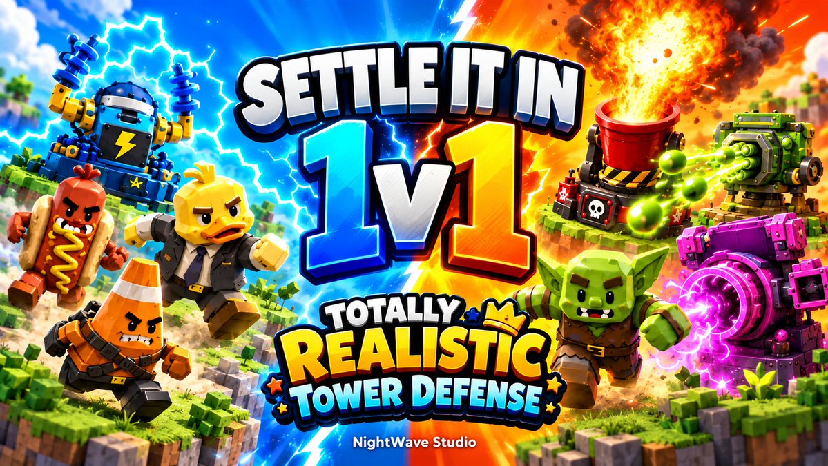 NightWaveGames's tweet photo. Your friend says they're better at tower defense.

There's a 1v1 mode for that.

Totally Realistic Tower Defense brings competitive chaos alongside Solo on Roblox.

Releasing soon..
https://t.co/2XsVY67hU7

Discord..
https://t.co/2PHHsFgGwo https://t.co/gZDA9Ye4b4