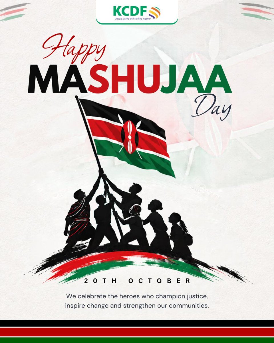 KCDF's tweet photo. We celebrate the heroes who champion social justice, inspire change and strengthen our communities to be more resilient. May we honour their legacy by working together to build a more equitable and resilient Kenya.

Happy Mashujaa Day
#MashujaaDay https://t.co/v5t2ITHSRq