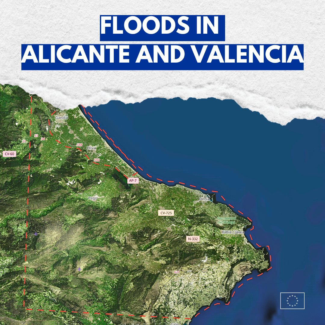 eu_echo's tweet photo. Severe flooding is hitting eastern Spain, particularly in Valencia and Alicante, following exceptional rainfall from Storm Adam. 🇪🇸

@CopernicusEMS mapping has been activated to support the response. The EU is monitoring the situation closely and stands ready to assist. 🇪🇺 https://t.co/sxdtUBN960