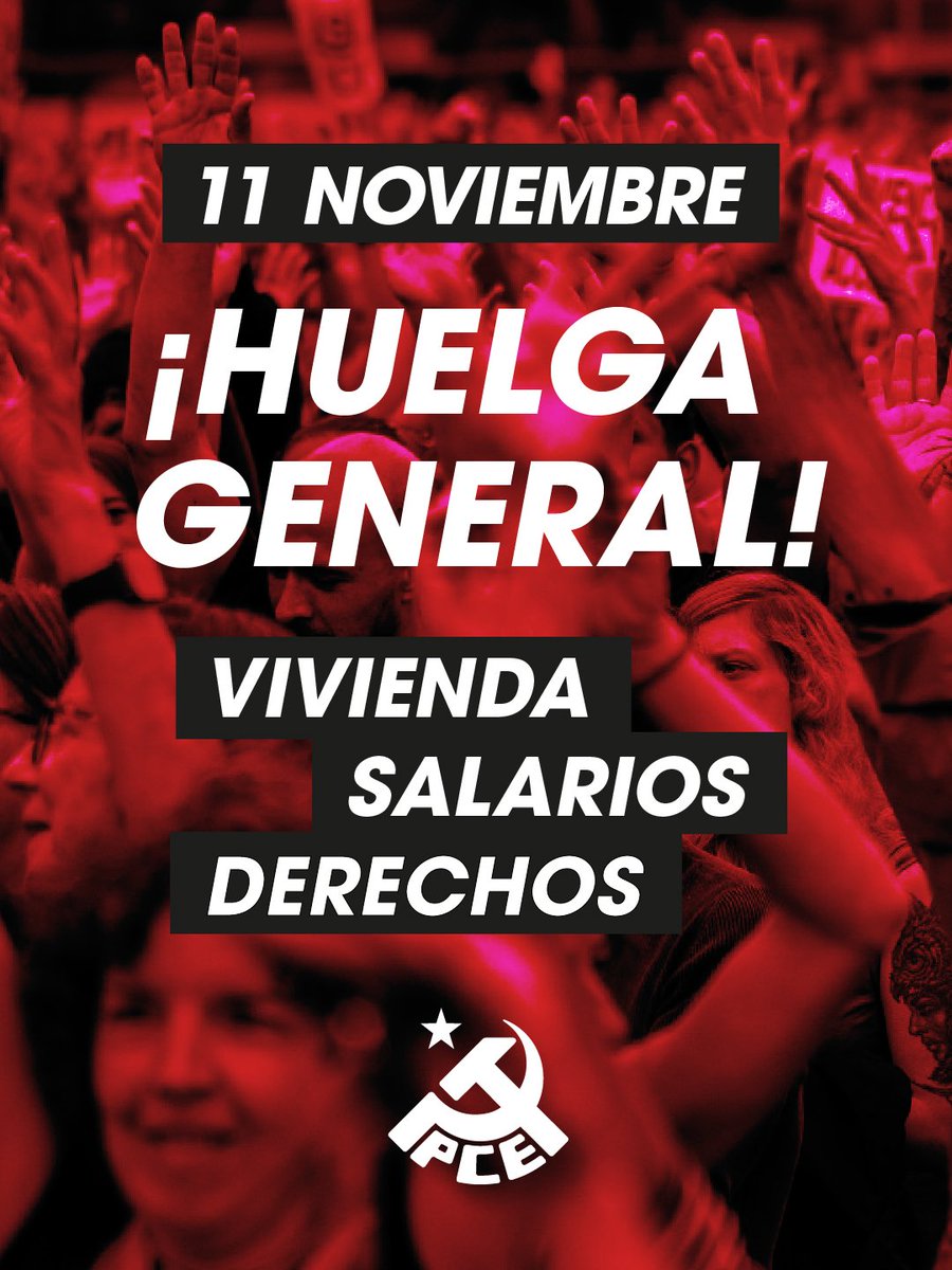 PCEmerida's tweet photo. 🙋‍♀️El 11 de noviembre, ¡toda la clase trabajadora a la Huelga General!

La reacción y la patronal quieren acabar con los avances conseguidos y amenazan con más ataques.

Por la vivienda, los salarios, los servicios públicos, las pensiones y mucho más... 👇

El #11N a la huelga🟥✊ https://t.co/uObmMifqcr