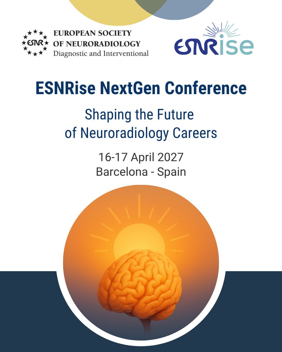 ESNRad's tweet photo. Shaping the Future of Neuroradiology! 🧠 Join the ESNRise NextGen Conference in Barcelona for two days of professional development, fresh perspectives and networking.

📅 16–17 April 2027
📍 Barcelona, Spain

🔗 https://t.co/tEpe65W1cK

#ESNR #ESNRISE https://t.co/H3cv9sqlPF