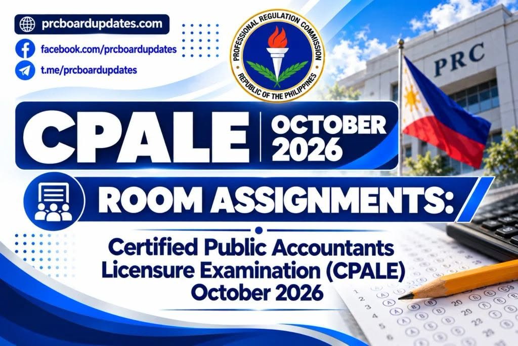 prcboardupdates's tweet photo. CPALE October 2026
✔️ Room Assignments: Certified Public Accountants Licensure Examination 
✅ https://t.co/senqK3Qgfm
#prcboardupdatesdotcom #prcboardupdates #CPALE #CertifiedPublicAccountant https://t.co/Q0blIBMWZ9