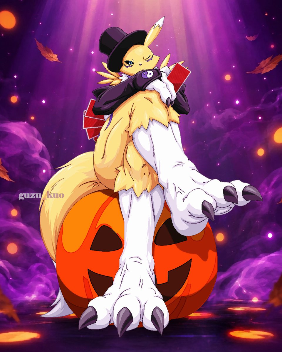 guzu_kuo's tweet photo. ハロウィンのレナモン🎩🎃
＃デジモン https://t.co/Ej1MgaN7KR