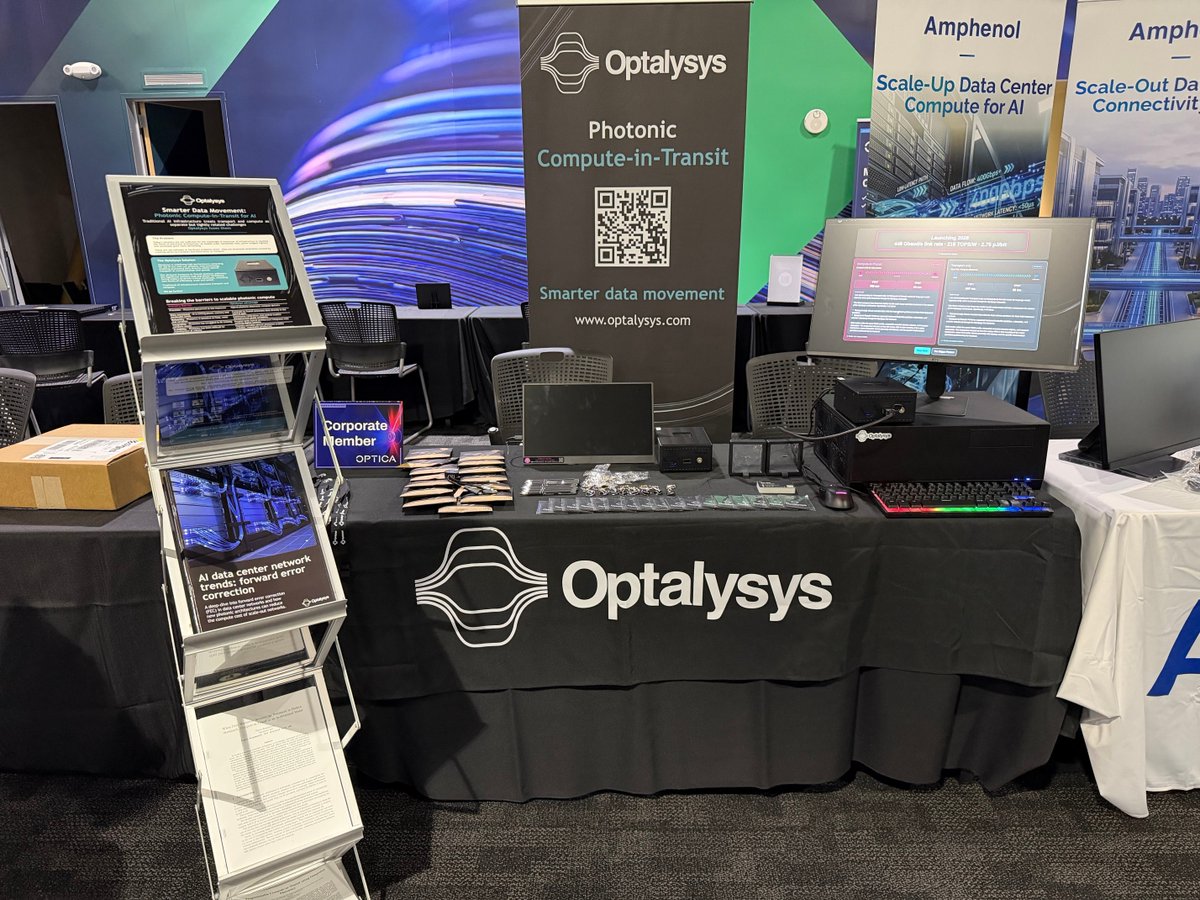 Optalysys's tweet photo. We've touched down at the Optica + Advanced Photonics Coalition PECC Summit in Sunnyvale!

We're looking forward to connecting with leading technical minds from across the photonics ecosystem 💡

If you'd like to experience a brand new live demo of our photonic Compute-in-Transit technology that delivers greater energy efficiency for AI, swing by our stand (T9).

You can also pre-book your meeting here https://t.co/dgkzX4sUDE