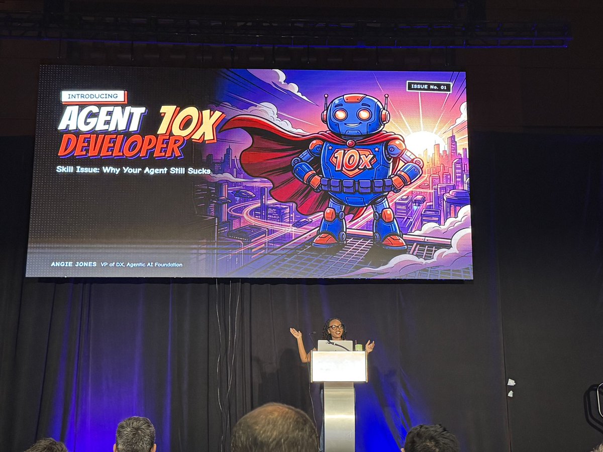 robocell's tweet photo. I’ve wanted to catch this talk for so long! The one and only @techgirl1908 telling us at #ato2026 that our lack of AI results is a skill issue, and how to fix it! https://t.co/5LmILohcK3