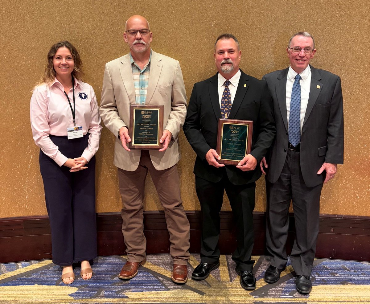 Interior_Law's tweet photo. Congratulations to retired Senior Special Agent Eric Holmes (third from left) on winning the Guy Bradley Award!

After 32 years with @USFWS Office of Law Enforcement, Holmes leaves a legacy that includes Operation Broken Glass — a 6-yr, 20-agency probe into illegal glass eel trade: $7M in exports seized, 22 convictions.

Thank you for protecting wildlife!