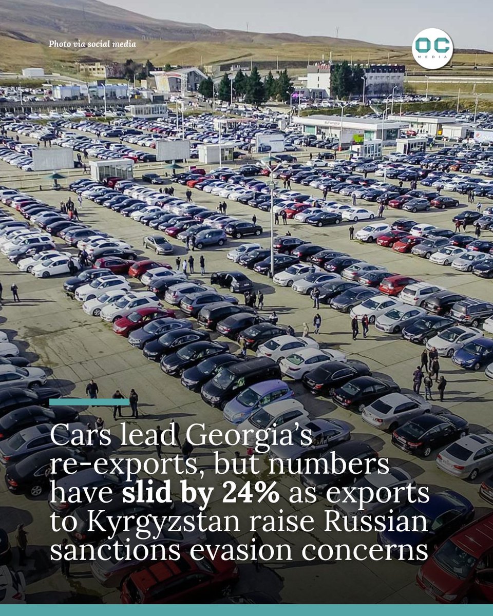 OCMediaorg's tweet photo. Passenger cars still top Georgia’s exports list, but trade has lost a quarter of its value. Kyrgyzstan remained the top importer of cars, with experts claiming that is as the cars are re-exported to Russia in a bid to evade sanctions.

🔗 Read more: https://t.co/LeowYm7usL https://t.co/4FG2H74RQc