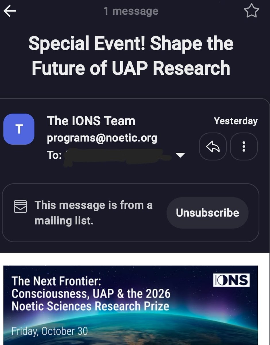 VagabondIam's tweet photo. Next Friday, October 30th, The Insititute of Noetic Sciences is hosting a free webinar; 

The Next Frontier: Consciousness, UAP &amp; the 2026 Noetic Sciences Research Prize

#uapx #ufox Make sure you're following
@IONSonline 

https://t.co/5kjjrNRos0 https://t.co/GhvApKHxaE