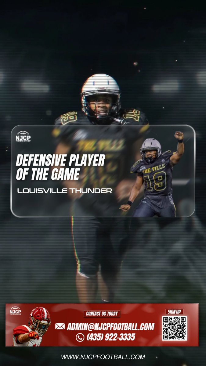 NJCP_Football's tweet photo. Bringing the thunder from the inside! ⚡️🏈

Shoutout to Louisville Thunder Inside Linebacker Malachi Patterson (#19)—your Defensive Player of the Game!   

💥 2 Solo Tackles | 3 Assisted Tackles | 1 Sack   

Relentless pursuit from snap to whistle. Keep eating, #19!

#NJCPFootball #LouisvilleThunder #DPOTG #InsideLinebacker