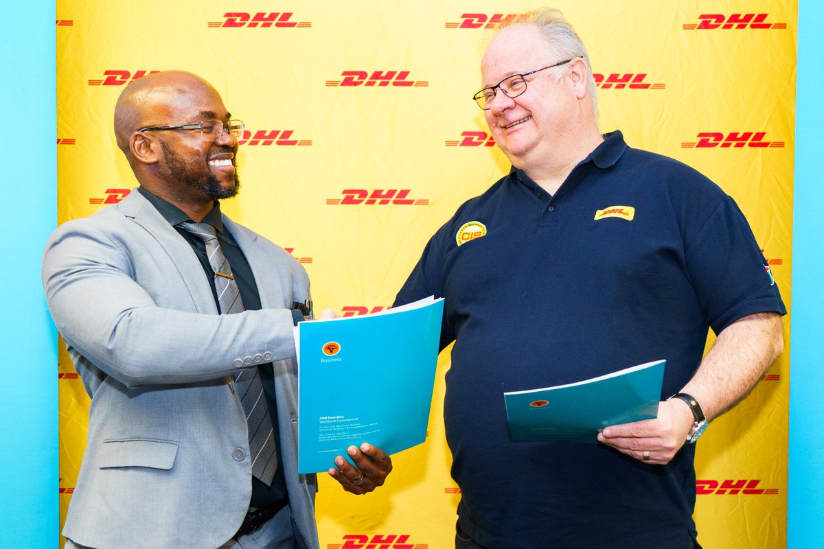 FNBNamibia's tweet photo. Big ideas deserve global reach. 

FNB Namibia and DHL Namibia have signed a Memorandum of Understanding to support and empower Namibian SMEs.

Through the partnership, SMEs that become part of the DHL GoTrade programme gain access to international trade expertise, mentorship, logistics support, and global markets. FNB complements this with tailored financing solutions, financial literacy programmes and business advisory support.

The goal is simple: export-ready, internationally competitive SMEs that create jobs and drive inclusive growth across Namibia.

Ready to grow your business? Join the DHL GoTrade programme and speak to FNB Namibia about how we can support your journey.

#FNBBusiness #HelpChangesEverything