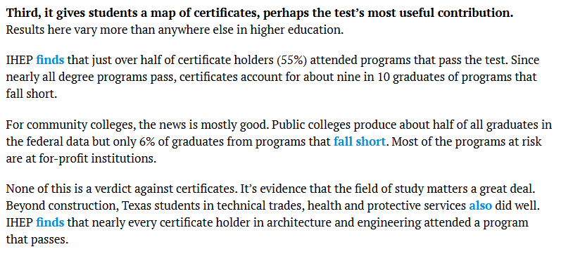 PrestonCooper93's tweet photo. I appreciate this point from Bruno Manno of @ppi that the Do No Harm test will help direct students to certificate programs with better outcomes--strengthening the value of the trade-school pathway. https://t.co/c3E2MnEGvi