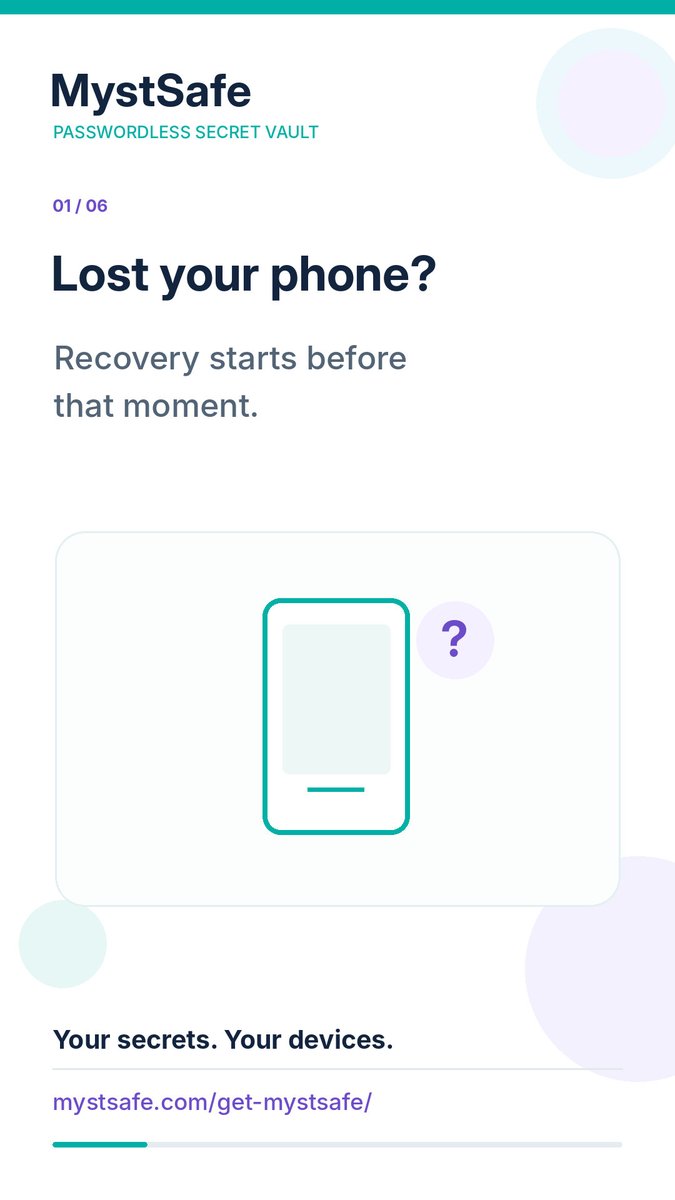MystSafeX's tweet photo. A lost phone shouldn't be your first recovery test. With MystSafe, another Active trusted device can pair a replacement, or a usable export can help. Google Drive/GitHub sign-in alone won't restore vault keys. Plan ahead.
https://t.co/rYvBY9dltA https://t.co/gbSiYqol9G