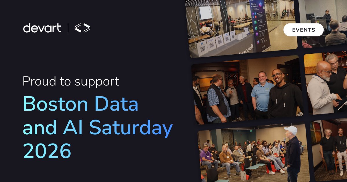 DevartSoftware's tweet photo. 🇺🇸 Devart proudly sponsored Boston Data and AI Saturday 2026!

From SQL Server and PostgreSQL to AI, the event brought data professionals together to exchange expertise, explore new technologies, and share practical insights.

At Devart, we share this passion for knowledge and innovation. Our dbForge ecosystem helps developers and DBAs streamline database development, administration, and management across multiple database systems and cloud services.

#Devart #dbForge #SQLServer #PostgreSQL #DataCommunity