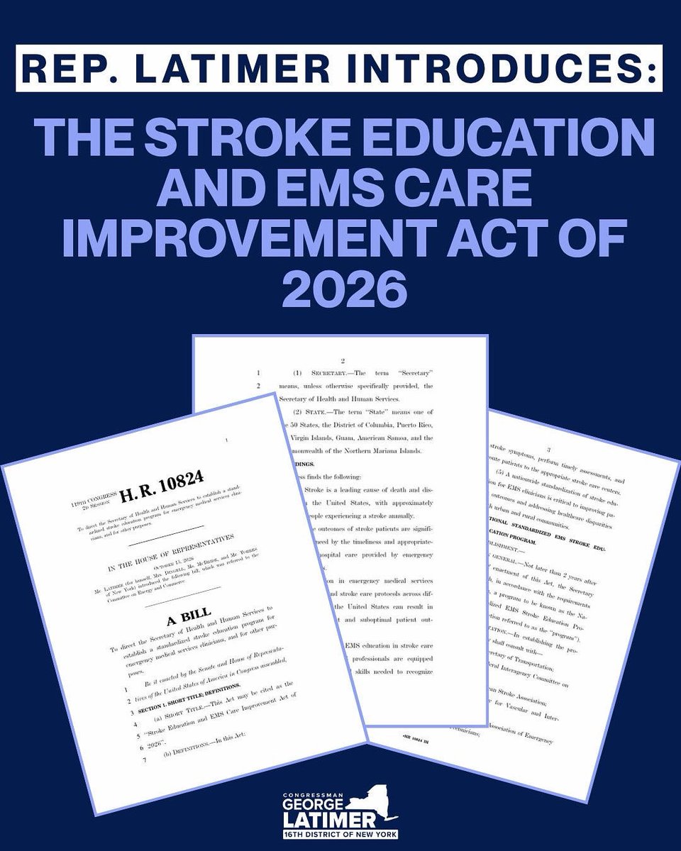 RepGLatimer's tweet photo. Every second counts when someone suffers a stroke. To reduce the devastating effects of this life-threatening event, we must ensure patients have access to timely and high-quality care. I am proud to introduce a new bill alongside @RepDebDingell to provide first responders and medical professionals with the tools they need to treat stroke patients effectively, no matter their location. You can find the full bill text here: https://t.co/9rlbTnKSC0