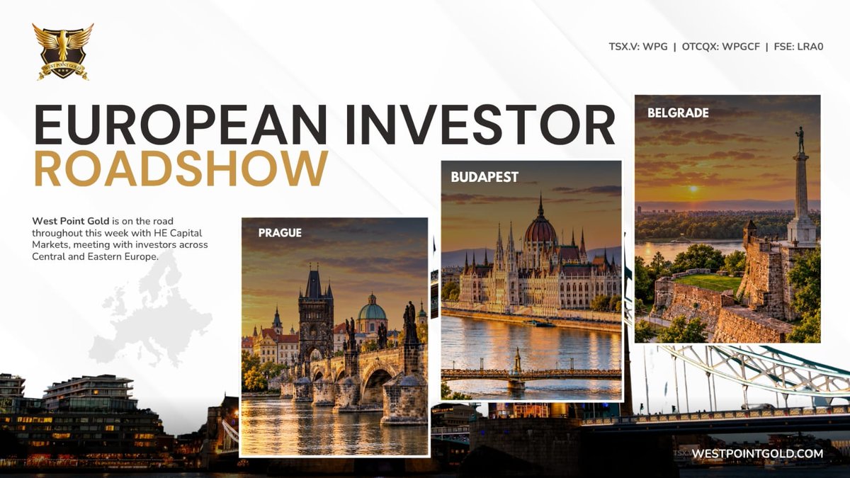 MiningDiscovery's tweet photo. @WestPointGoldUS (TSXV: WPG | OTCQX: WPGCF) is on the road across Central and Eastern Europe, connecting with investors in Prague, Budapest and Belgrade alongside @HECapitals.

The roadshow provides an opportunity to share West Point Gold’s exploration story, discuss its projects and build stronger connections with the European investment community.

Learn more at https://t.co/VgN6E7yinS

#WestPointGold #GoldExploration #GoldMining #ArizonaMining #MiningInvestors