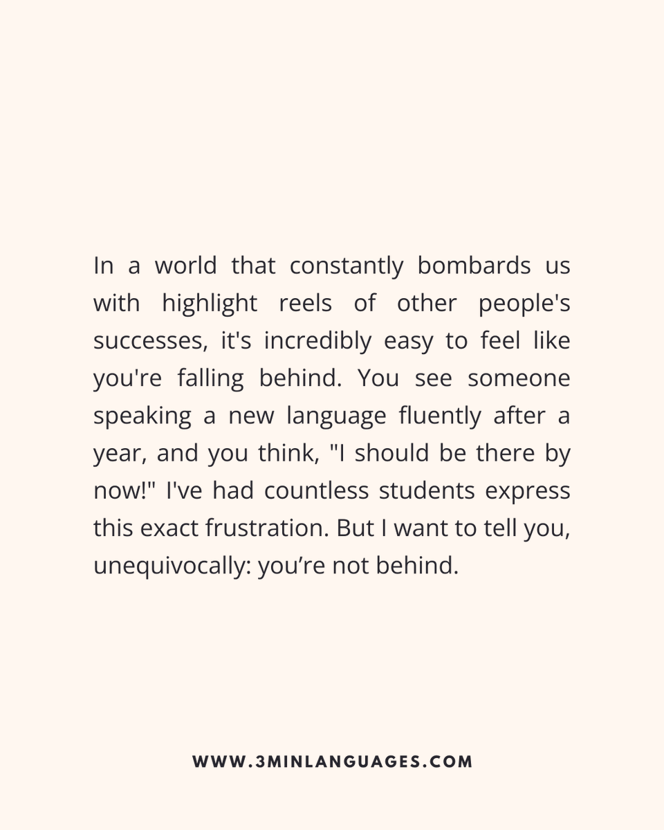 3MLanguages's tweet photo. You’re not behind. You’re on your path.
 Keep your rhythm, keep going.
 👉 Learn at your pace: https://t.co/zJMA7G83iy

#3MinuteLanguages #StudyIn3 #LanguageLearning #MicroLearning #Consistency #LearnFrench #LearnSpanish #LearnGerman #LearnItalian #LearnPortuguese https://t.co/O0d0yCgGME