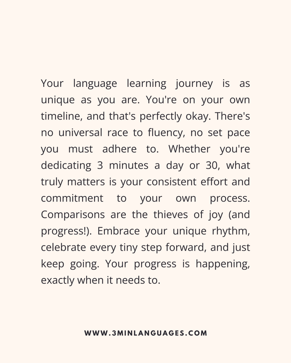 3MLanguages's tweet photo. You’re not behind. You’re on your path.
 Keep your rhythm, keep going.
 👉 Learn at your pace: https://t.co/zJMA7G83iy

#3MinuteLanguages #StudyIn3 #LanguageLearning #MicroLearning #Consistency #LearnFrench #LearnSpanish #LearnGerman #LearnItalian #LearnPortuguese https://t.co/O0d0yCgGME