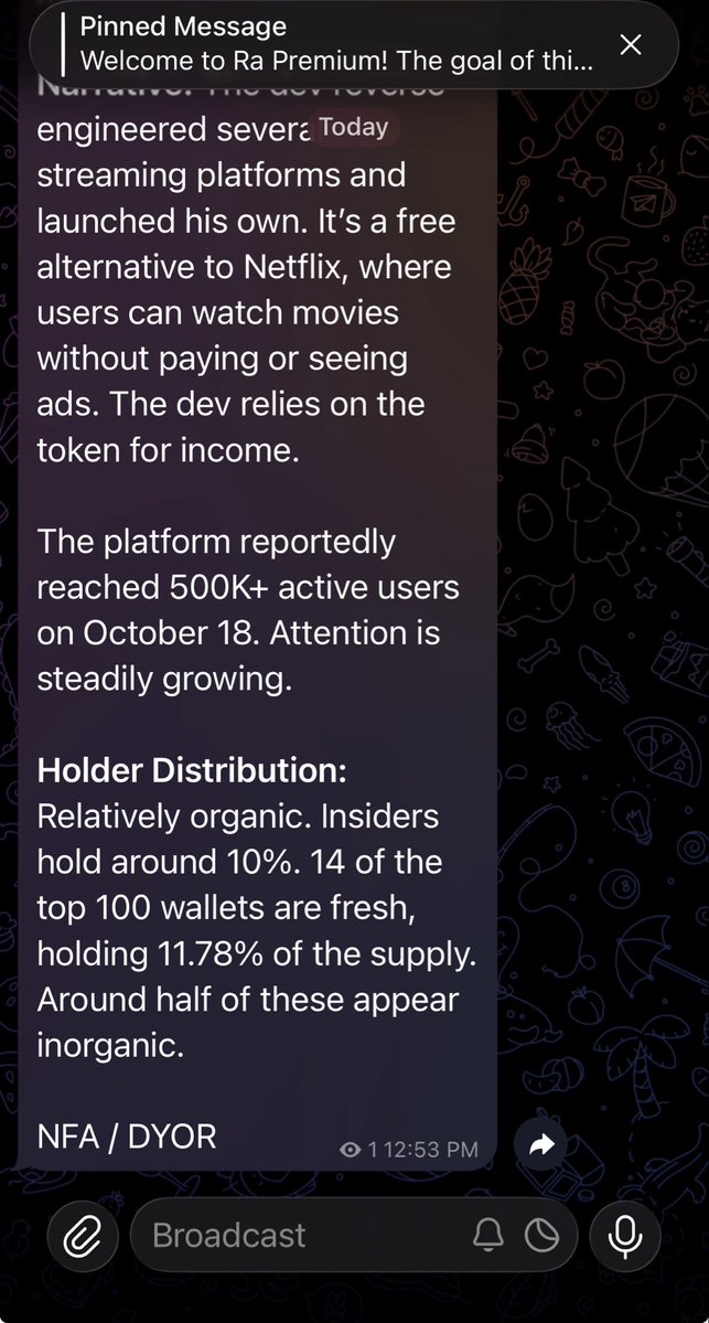 RaOnChain's tweet photo. Just launched my private TG channel yesterday and we already had a 2X runner within 24 hours with $XTV 🔥

I’ll be sharing more coins with interesting narratives and organic holder structures

Dont miss out!

0.50 SOL for 6 months of access (limited spots available) https://t.co/yGvv4RewBB