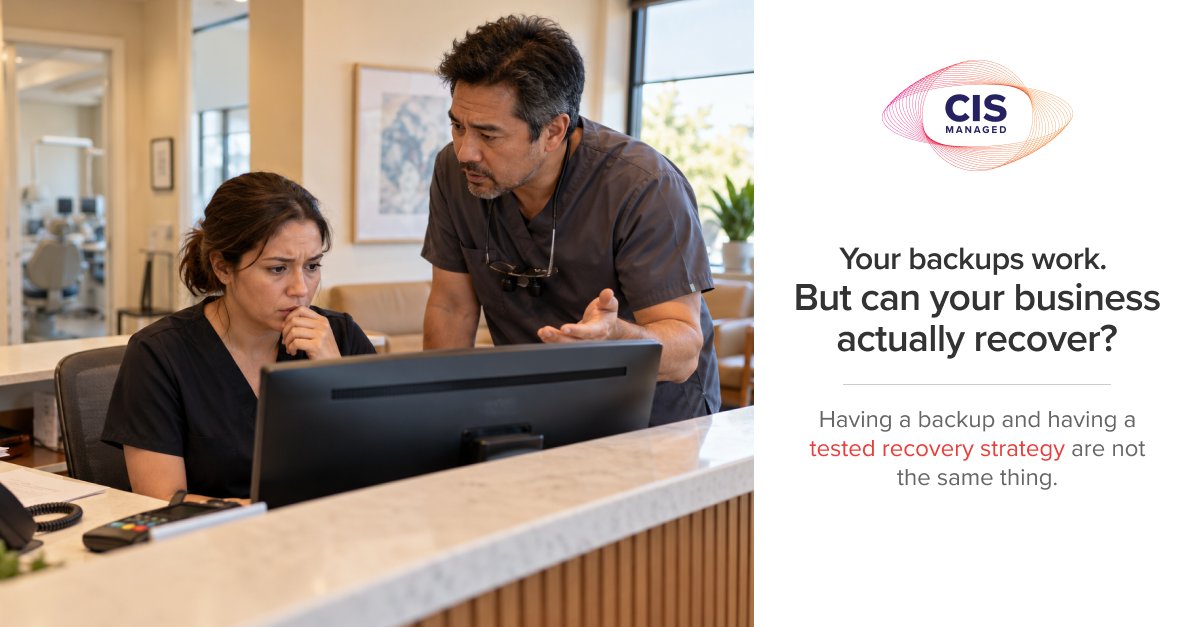 ComputerIntSvc's tweet photo. Having backups doesn't automatically mean you're ready to recover.

How quickly can you restore operations?
How much data can you afford to lose?
When was recovery last tested?

Your DR plan shouldn't be theoretical.

Talk to CIS Managed: https://t.co/HkjRRVCnrS

#DisasterRecovery #BusinessContinuity #CISManaged