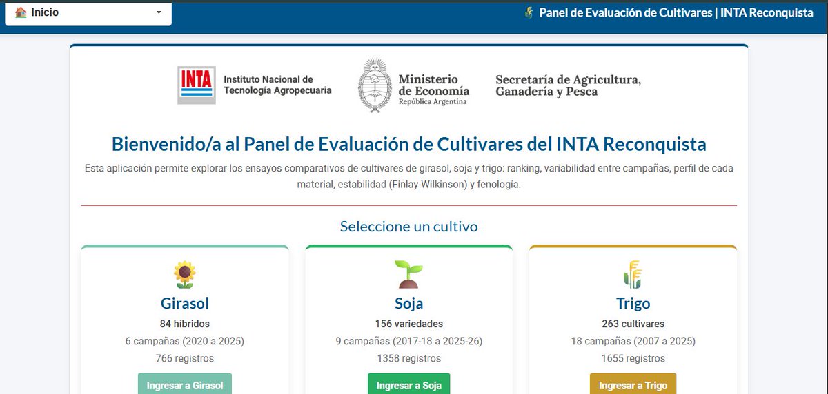 Gonzalo_Scarpin's tweet photo. Nuevo Panel de Evaluación de Cultivares de INTA Reconquista 🌱🌾🌻
Resultados de ensayos de girasol, soja y trigo: mapa de ambientes, comparación de fechas de siembra e índice relativo explicado paso a paso.
👉 https://t.co/q5N8h9W8SL
#Agronomía #INTA https://t.co/PunHmPGVwt